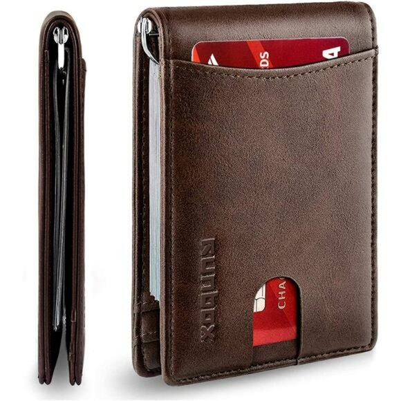 Minimalist Slim Wallet for Men w/ Money Clip RFID Blocking Front Pocket Leather - Picture 1 of 6